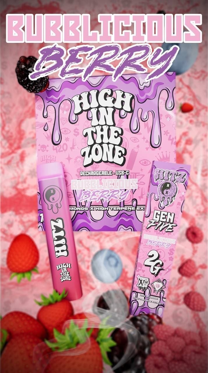 hitz gen five bubblicious berry 2g disposable